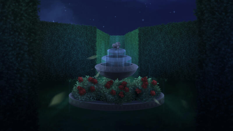 fountain in hedge maze